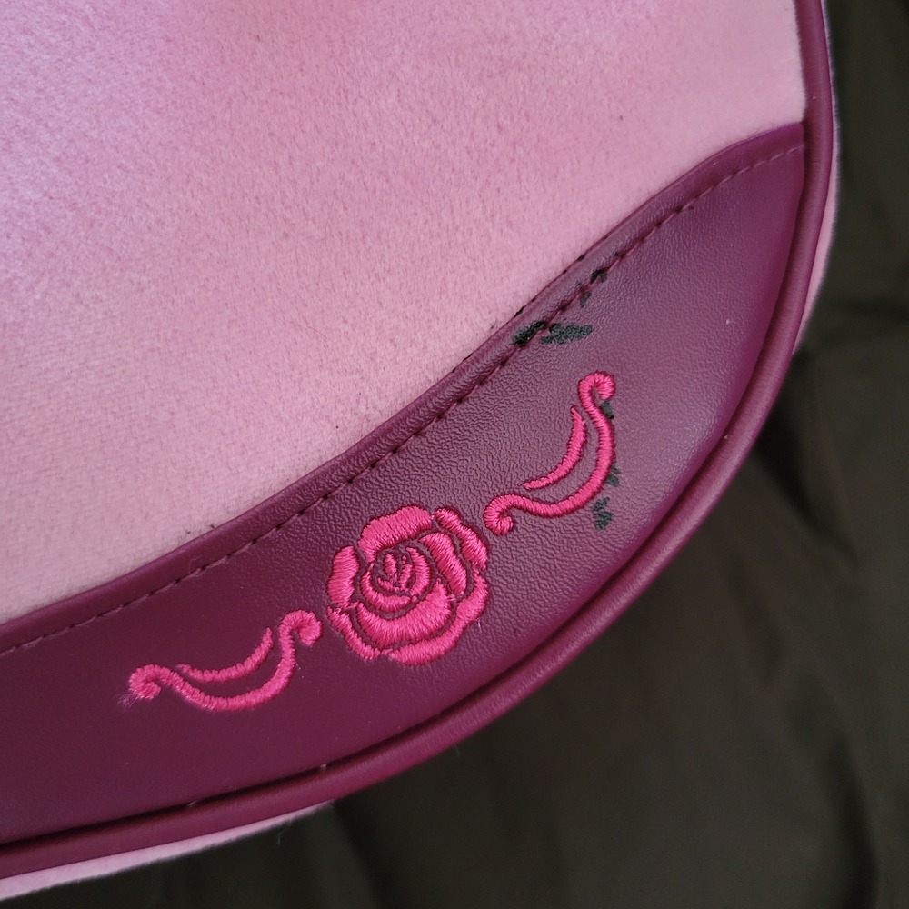 2006 Hello Kitty Pink Velour Shoulder Bag Plum Trim Rose Embroidery Y2K Sanrio - Picture 12 of 16
